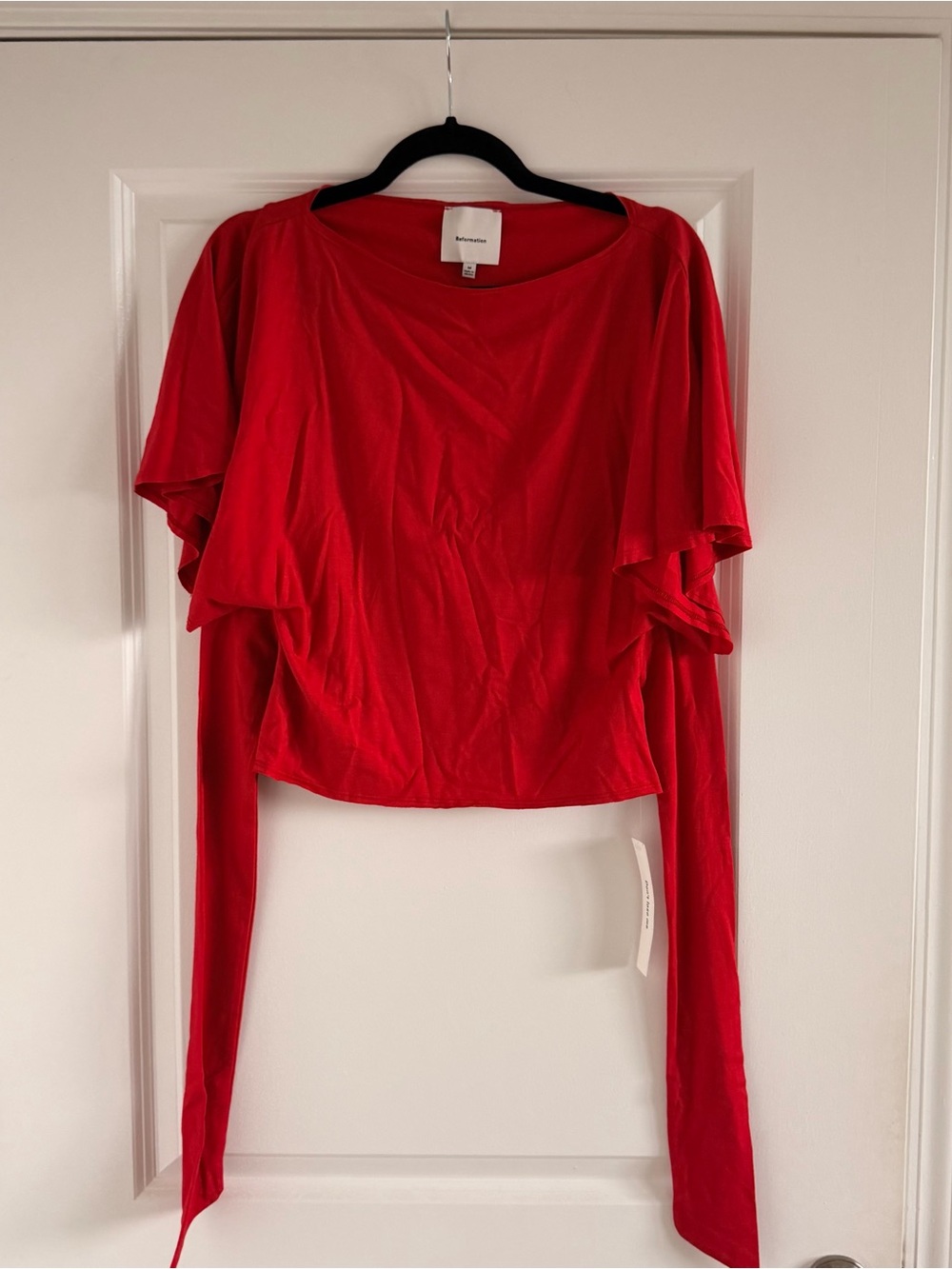 Reformation Red Long-Sleeve Ruffle Crop Top